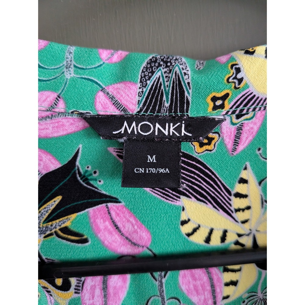 Monki Oversized Collared Double Breasted Blouse Green Pink Floral Medium - Picture 2 of 5